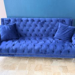 70 Inches Seating Length Farmhouse Blue Sofa