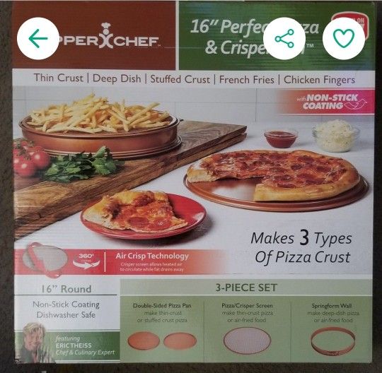 BRAND NEW COPPER CHEF PIZZA PAN AND CRISPER YUM MAKES 3 DIFFERENT SIZE CRUST!