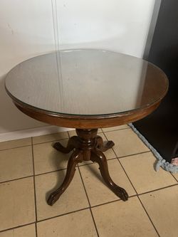 Antique Tiger Oak Claw Foot Table w/ Custom Glass Top