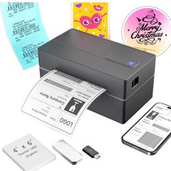  Bluetooth Thermal Shipping Label Printer: 4x6 Wireless Mini Clear Label Maker with Waterproof Tape for Small Business - Widely Used for USPS UPS Ebay