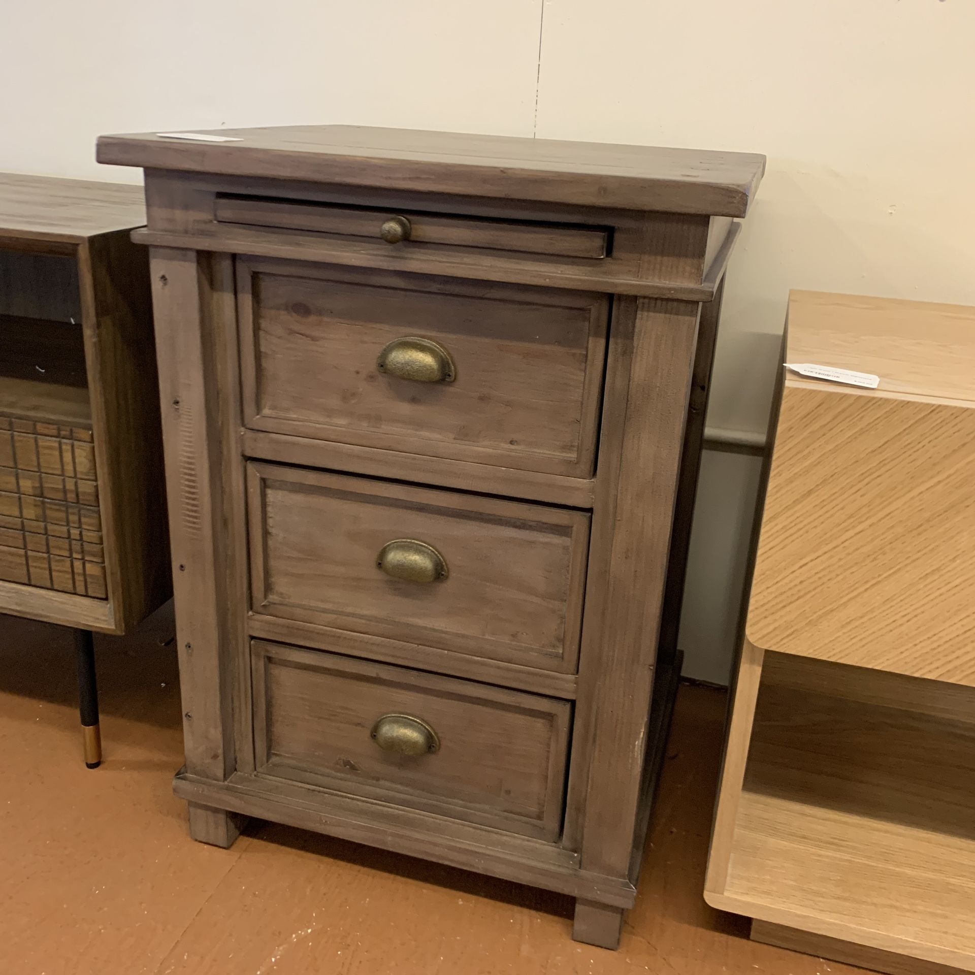 3 Drawer Grey Wood Nightstand
