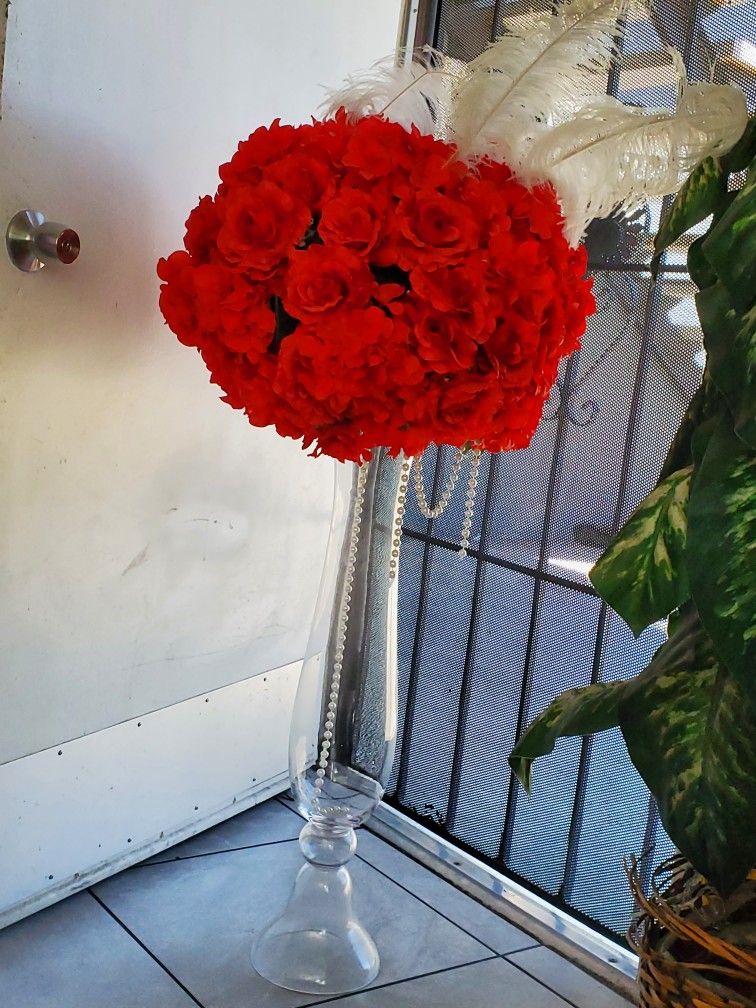 Large Tall Vase With RED Flowers