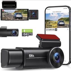 4K 3 Channel Dash Cam, STARVIS Sensor,5GHz WiFi with 64GB Card,2160P+1080P+1080P Front and Rear Inside, Car Dash Camera with 3.16" Screen,IR Night Vis