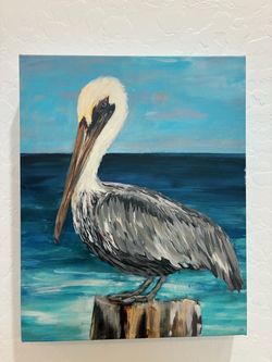 Coastal pelican canvas picture