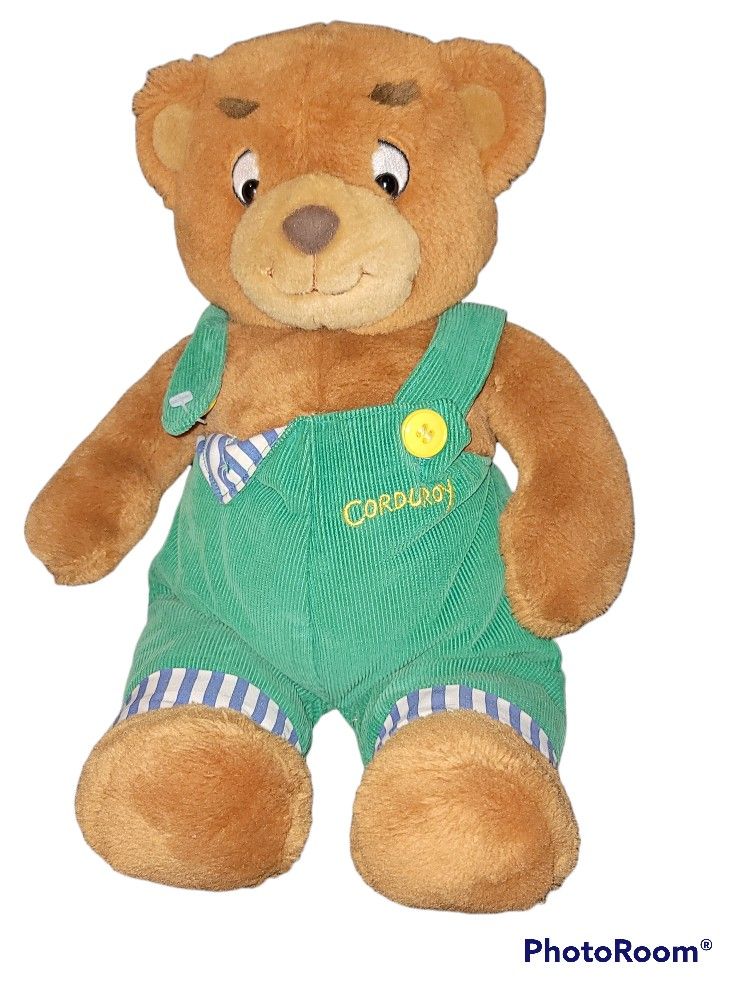 Vintage Eden Brown Corduroy Bear Green Overalls Plush Soft Toy Stuffed1996 16"