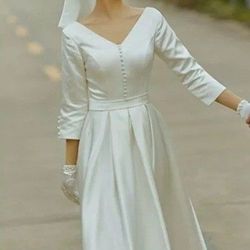 Vintage A Line Satin Tea Wedding Dress