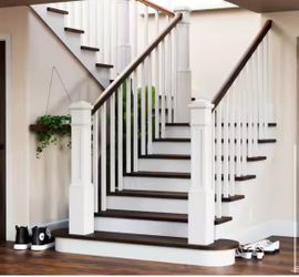 EVERMARK Stair Parts 4093 55 in. x 6-1/4 in. Primed White Flat Panel Box Newel Post for Stair Remodel