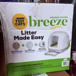 Tidy Cat Breeze Hooded Litter Box With Litter and Pads