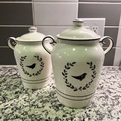 Farmhouse Canister Set With Lid Black White Birds 2 Piece
