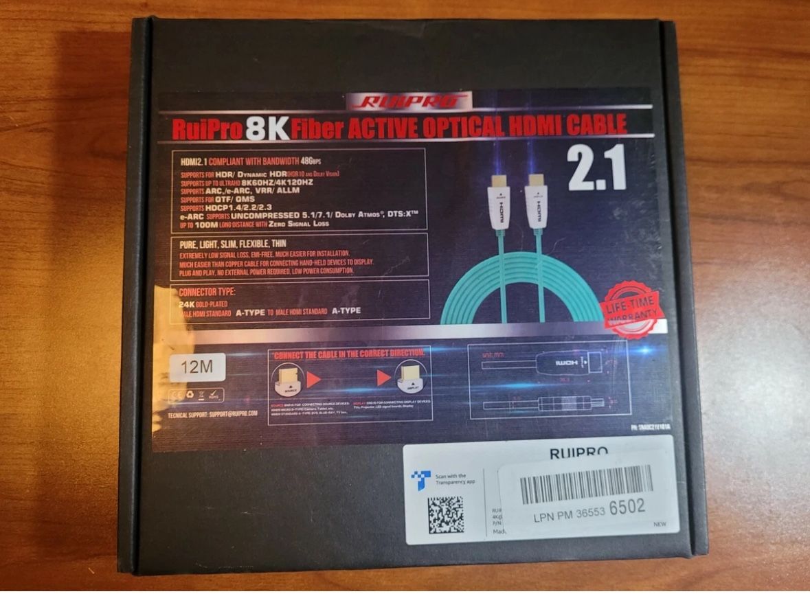 RUIPRO 8K HDMI Fiber Optic Cable 12m HDMI 2.1 48Gbps 8K@60Hz 4K@120Hz Dynamic