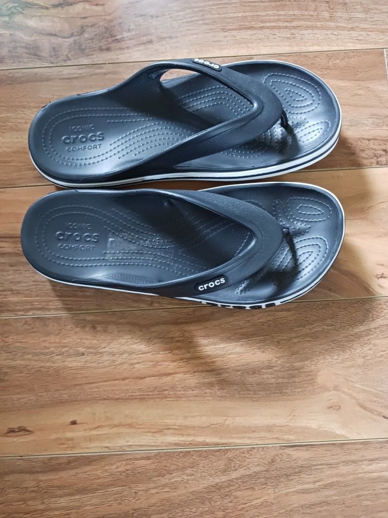 Iconic Crocs Comfort Unisex-Adult Bayaband Black/White Flip Flops Sandals
