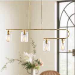 Kitchen Island Lighting, 4-Light Clear Farmhouse Dining Room Chandelier Over Table, Modern Dining Table Light for Bar Dining Room Kitchen Island Over 