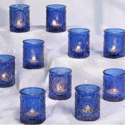 Blue Votive Candle Holders - 18pcs, Tea Light Holders for Wedding Shower, Party, Home Decor, Glass Blue Votives for Wedding Table Centerpiece Gifts.  