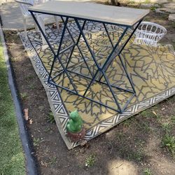 Table Sturdy Wood Top Metal Shelves Underneath