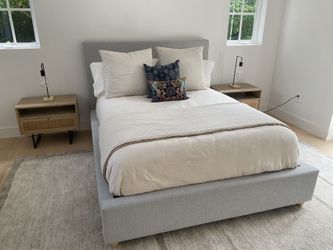 Modern Gray Upholstered Queen Platform Bed Frame
