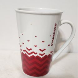 2013 Starbucks 20 Oz Red White Valentine Hearts Chevron Mug W/Handle