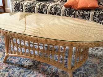 Glass topped  wicker coffee table
