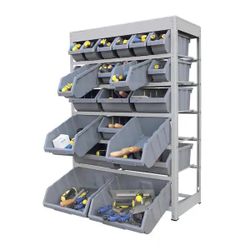 Gray 6-Tier Boltless Bin Storage System Garage Storage Rack (22 Plastic Bins in 6 Tier)