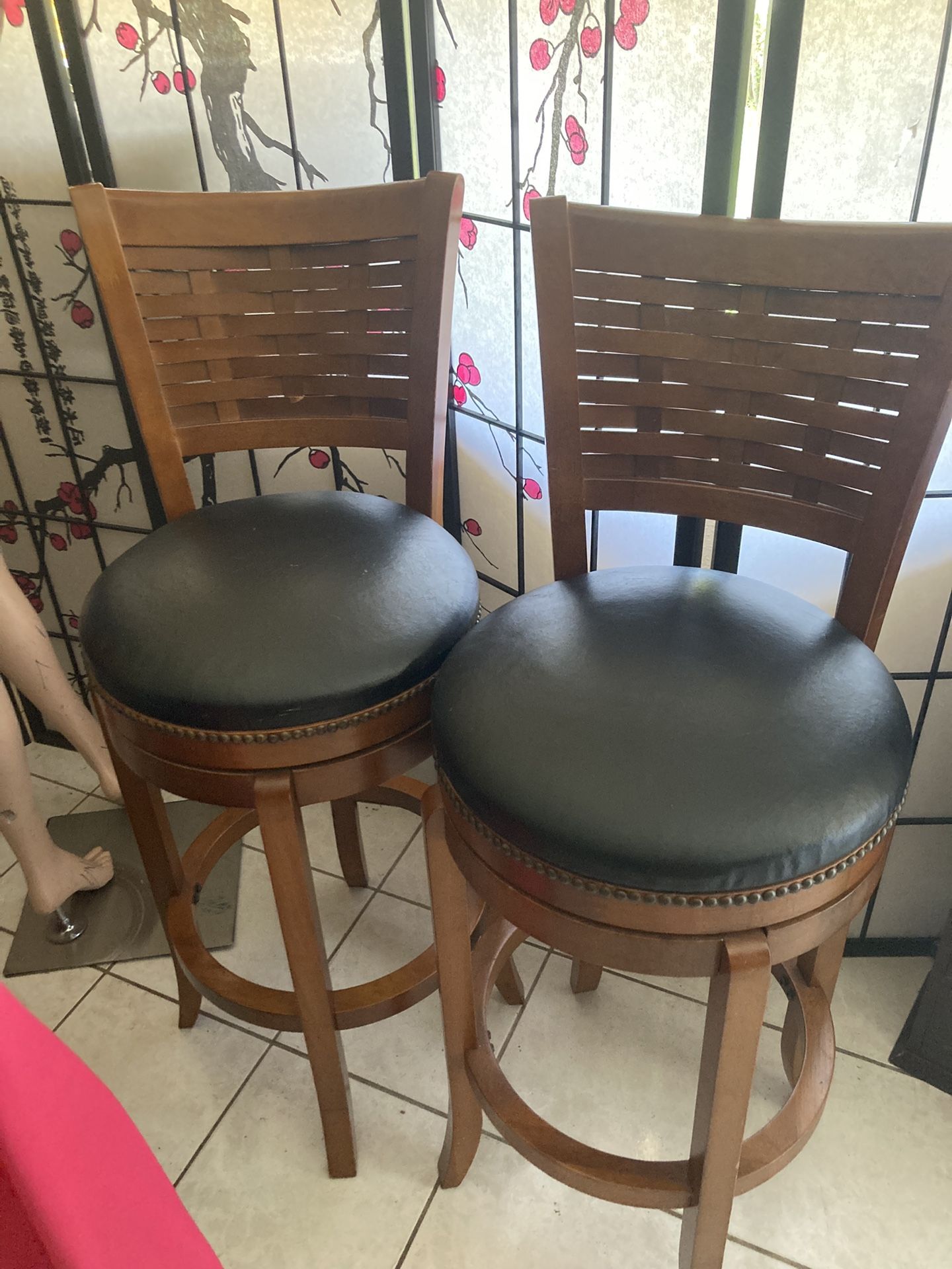 2 Height Bar Stools With Leather Seats