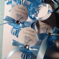 Blue Elephant Baby Shower Guest Pacifiers Necklaces