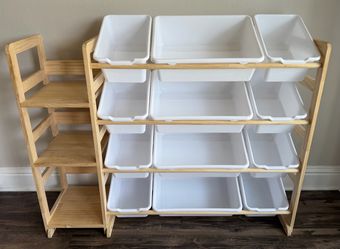 Toy Storage Organizer with 12 Plastic Bins