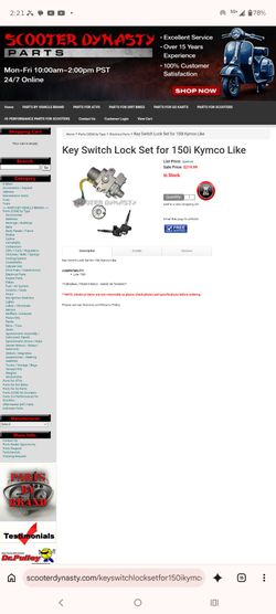 Key Ignition Switch, Keys and Lock Set for 150i Kymco Like