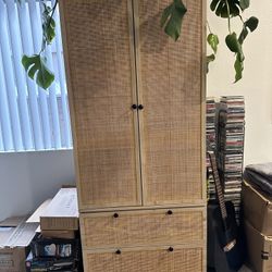 Stylish Natural Rattan Armoire 74” Tall
