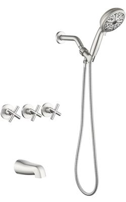 3 Handles Tub Shower Faucet Set with 10 Spray Handheld Shower 4.7 Inch Shower Handheld Shower Tub Kit Wall Mounted Shower System with Tub Spout Brushe