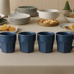 Crate & Barrel Cove Indigo Blue Glazed Stoneware Mugs Set Of 4 