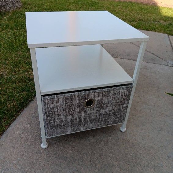 Small Accent Table / Nightstand / Shelf w/ Drawer! White / Grey