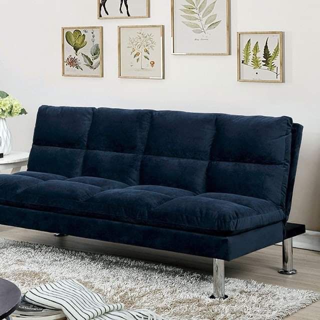 NAVY BLUE MICROFIBER FABRIC SILLON CAMA