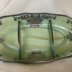 Vintage Green Glass Dish. 11.5”x5.5” 
