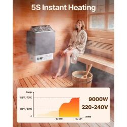 279*9KW Sauna Heater, Steam Bath Sauna Heater with Built-In Controls, Electric Sauna Stove, 3h Timer and Adjustable Temp for Max. 317-459 Cubic Feet, 