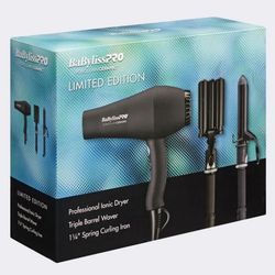 BaBylissPRO Porcelain Ceramic Limited Edition Hair Dryer, Triple Barrel Waver & Curling Iron Set