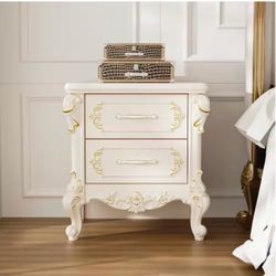 White & Gold 2 Drawers Nightstand