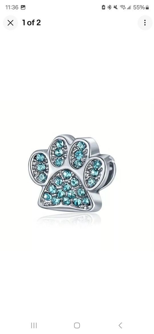 x1 Paw Blue Stone Charm DIY For Jewelry Making New