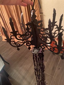 HALLOWEEN 3-D Hanging Black Candelabras with Purple and Black Fringe Pack of 2