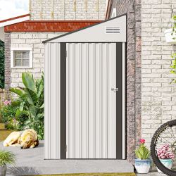 4x8 two-color storage shed, single hinge door with sloping roof, solid structural design, good ventilation, surface with protective fil
