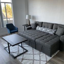L SHAPED GRAY SLEEPER SOFA 