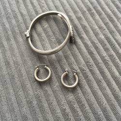 Silver Bracelet And Earrings
