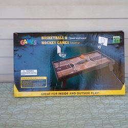 Real Wood Games Shoot and Score Basketball & Air Hockey 2-in-1 Tabletop Game