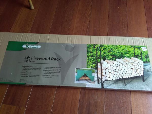 Brand New 4 Ft Green Village Name Brand Firewood Rack With Cover