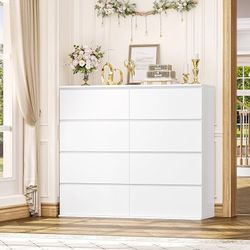 8 Drawer Dresser for Bedroom, White Dresser Double Chest of Drawers, Modern Wood Dressers with Deep Drawers for Living Room,White