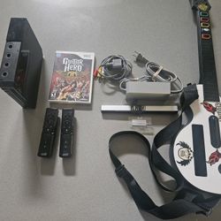  Black Wii Console, Accessories, Guitar Hero Game & Guitar 