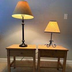 Must-Sell: Matching IKEA Wood End Tables & Pottery Barn Lamps Set!