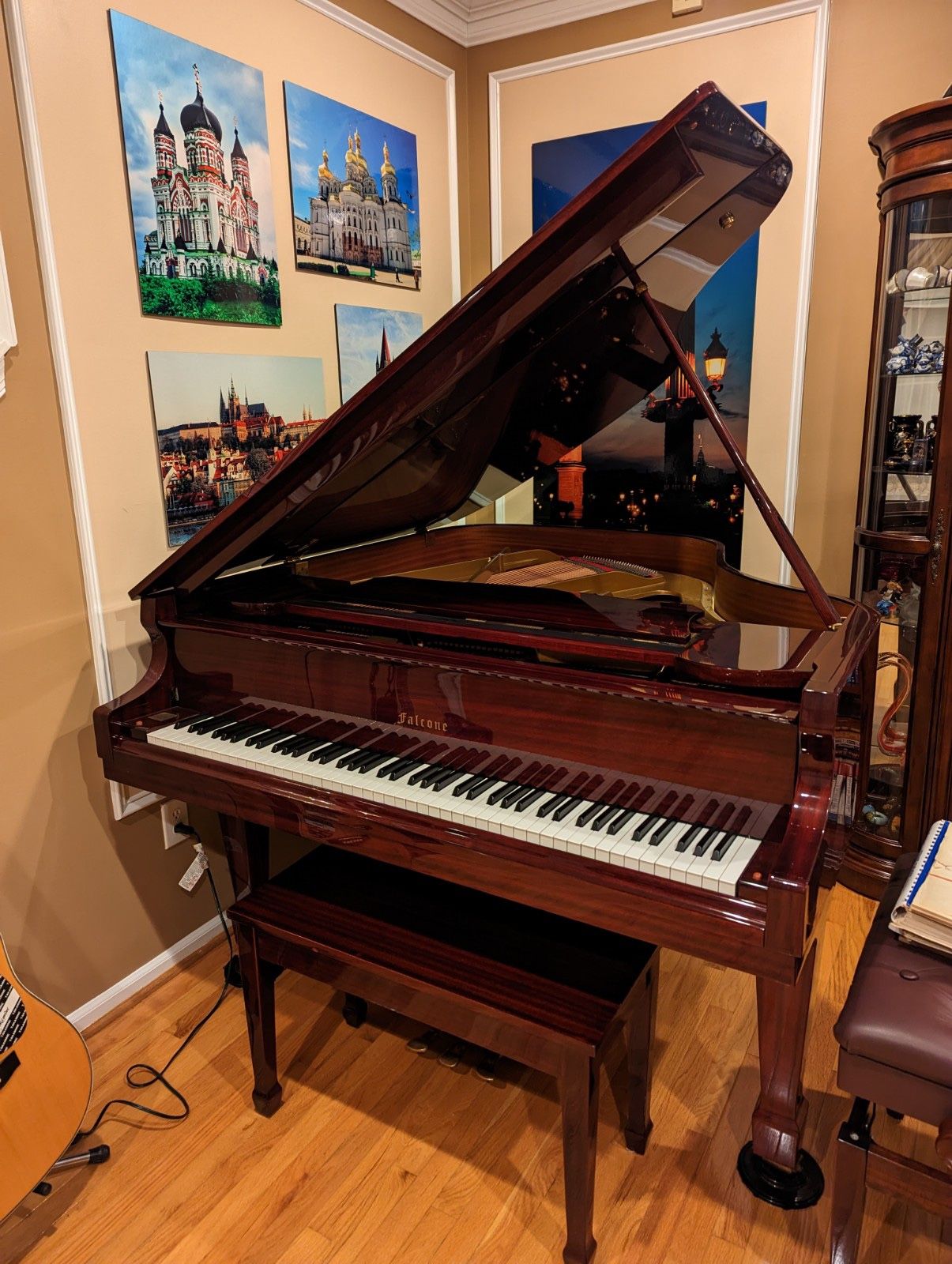 Falcone GF-62 Grand Piano with bench with storage and adjustable piano bench