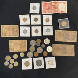 Lot Of Vintage Coins And Paper Money 