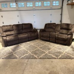 Brown Reclining Living Room Set – Sofa + Loveseat