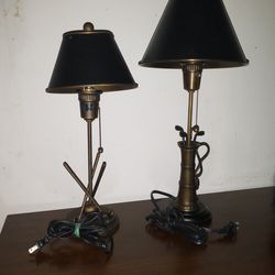Vintage Bronze Golf Bag Table Lamp W/Metal Shade