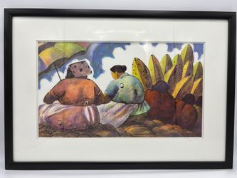 Painting Unknown Artist Colorful Watercolor Diego Rivera Style Mexican Latin Art 